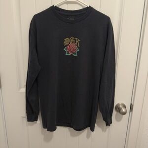 DGK Men's Long‎ Sleeve Black Rose Graphic Tee Size Medium